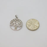 Sterling Silver CZ Set Tree Of Life Round Disc Charm Pendant Modern c2000s
