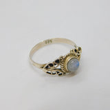 Sterling Silver Cabochon Moonstone Scroll Pattern Ring Vintage c1970 Size M 1/2