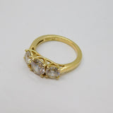 Gold On Sterling Silver Triple CZ Dress Ring Vintage c1970 Size N 1/2