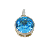 Sterling Silver Topaz Blue Crystal Round Drop Charm Pendant Vintage c1970