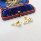 Gold on Sterling Silver, Paste & Pearl Modernist Stud Earrings Vintage c1990
