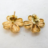 9ct Yellow Gold Four-Leaf Lucky Clover Stud Earrings Vintage 1959 London