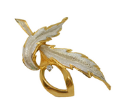 Italian 800 Grade Silver Gilt, Spinel Set Floral Spray Brooch Vintage c1970s