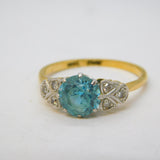 Art Deco 18ct Gold & Platinum Set, Blue Zircon & Diamond Dress Ring Antique
