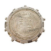 Victorian Sterling Silver Shilling Coin Spinner Brooch Antique 1887