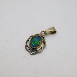 Sterling Silver Cabochon Opal Oval Drop Charm Pendant Vintage c1970