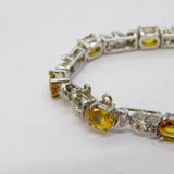 Sterling Silver, Diamond & Yellow Sapphire Floral Bracelet Vintage c1990s