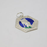 Sterling Silver Blue & Green Enamel St Christopher Travel Pendant Vintage c1970