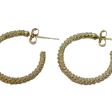 Pair of Sterling Silver Textured  Open Hoop Stud Earrings Vintage c1970