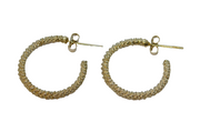Pair of Sterling Silver Textured  Open Hoop Stud Earrings Vintage c1970