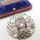 Scottish Silver Plated Amethyst Set Celtic Twist Kilt Brooch Vintage c1980