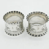 Victorian Sterling Silver No. 1,2 Aesthetic Napkin Rings Antique 1899 London