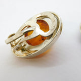 Pair of Sterling Silver & Baltic Amber Modernist Clip-On Earrings Vintage c1970s