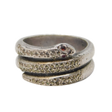 Art Deco Sterling Silver, Marcasite & Garnet Coiled Snake Dress Ring Antique
