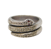 Art Deco Sterling Silver, Marcasite & Garnet Coiled Snake Dress Ring Antique