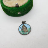 Sterling Silver Enamel St Christopher Charm Pendant Vintage c1970