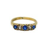 Gold On Sterling Silver Blue & White Paste Set Dress Ring Vintage 1977 Size M