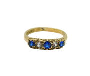 Gold On Sterling Silver Blue & White Paste Set Dress Ring Vintage 1977 Size M