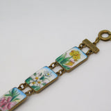 19th Century Gilt Metal Colourful Enamel Flowers of the Seasons Bracelet Antique