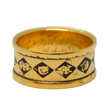 William IV 18ct Gold Black Enamel Mourning Ring Double Inscription Antique