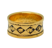 William IV 18ct Gold Black Enamel Mourning Ring Double Inscription Antique