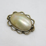 Sterling Silver Art Deco Oval Mother Of Pearl Pin Brooch Antique c1920