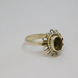 Sterling Silver Faceted Peridot Dress Ring Vintage c1970 Size M 1/2