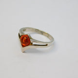 Sterling Silver Baltic Amber Wishbone Studio Style Ring Vintage c1970 Size N 1/2