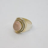 Sterling Silver Chunky Rose Quartz Cabochon Dress Ring Vintage c1970 Size R