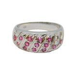 Sterling Silver 14 Stone Ruby Boat Ring Band Ring Vintage c1970 Size K