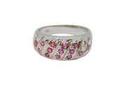 Sterling Silver 14 Stone Ruby Boat Ring Band Ring Vintage c1970 Size K