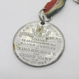 King George V & Queen Mary White Metal Silver Jubilee Medal Antique 1935