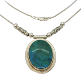 Sterling Silver Raw Turquoise Set Drop Pendant Necklace Vintage c1980