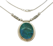 Sterling Silver Raw Turquoise Set Drop Pendant Necklace Vintage c1980
