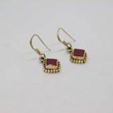 Pair of Sterling Silver Almandine Garnet Hook Drop Earrings Vintage c1970