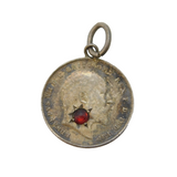 King Edward VII Garnet Set Threepence Coin Pendant Antique 1909