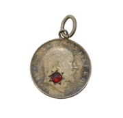 King Edward VII Garnet Set Threepence Coin Pendant Antique 1909