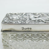 Art Nouveau Sterling Silver & Cut Glass Fairy Pattern Vanity Box Antique