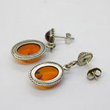 Sterling Silver & Baltic Amber Set Drop Stud Earrings Vintage c1980s