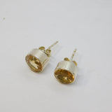 Pair of Sterling Silver Round Faceted Citrine Stud Earrings Vintage c1970