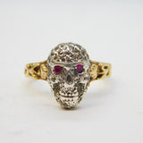19th Century, 14ct Gold, Rose Cut Diamond Memento Mori Skull Ring Antique c1860s