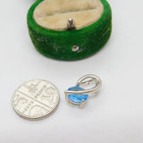 Sterling Silver Blue Topaz Drop Charm Pendant Vintage c1970