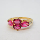 10ct Yellow Gold, Rubellite & Diamond Floral Dress Ring Vintage Birmingham