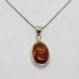 Sterling Silver Baltic Amber Large Oval Drop Pendant Necklace Contemporary c2000