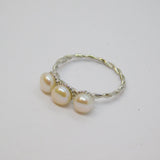 Sterling Silver Three Button Pearl Twisted Band Ring Vintage c1970 Size N 1/2