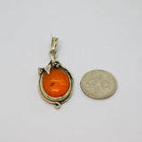 Sterling Silver Baltic Amber Textured Floral Setting Charm Pendant Modern c1990s