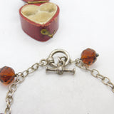 Sterling Silver Curb Link Charm Bracelet with Citrine Drop Charms Vintage c1970