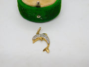9ct Yellow Gold & Spinel Set Leaping Dolphin Charm Pendant Vintage c1970