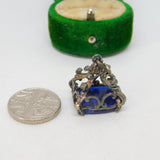 Base Metal & Blue Resin Chess Board Fob Charm Pendant Vintage c1970