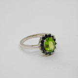 Sterling Silver Peridot & Black Crystal Cluster Dress Ring Vintage c1990 Size P